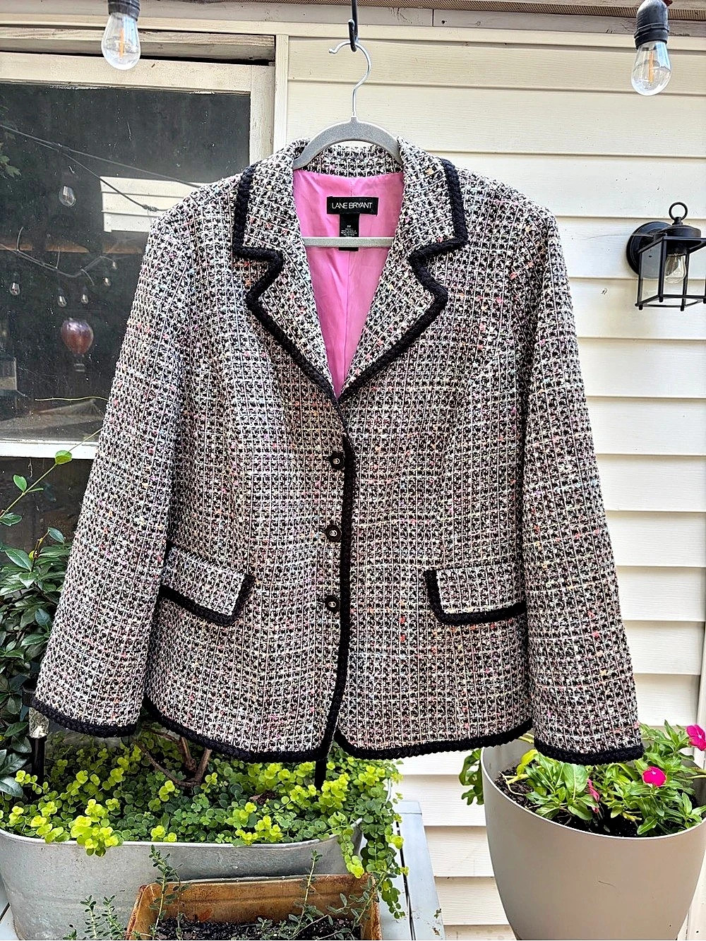 Lane Bryant Size 22 Plus Multicolor Boucle Tweed Blazer Jacket Pink Lined
